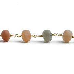 7mm Matte Multi Color Moonstone rondelle Gold plated Chain by the foot with approximately 25 pieces (ONLINE ORDER ONLY)