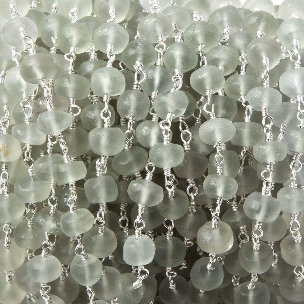 7mm Matte Prasiolite plain rondelle Silver plated Chain by the foot 28 pieces (ONLINE ORDER ONLY)