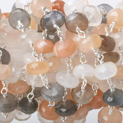 7mm Moonstone Sterling Silver Chain by the foot (ONLINE ORDER ONLY)