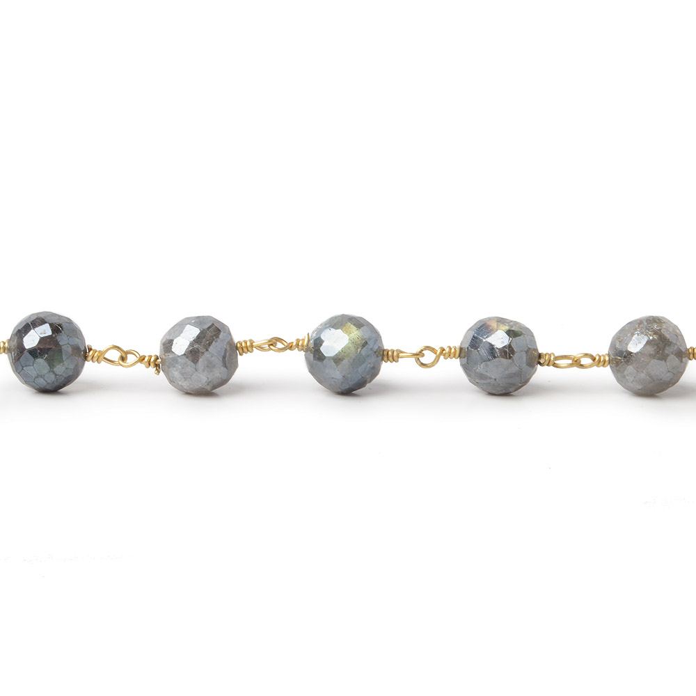 7mm Mystic Labradorite faceted round Gold plated Chain by the foot 22 pcs (ONLINE ORDER ONLY)