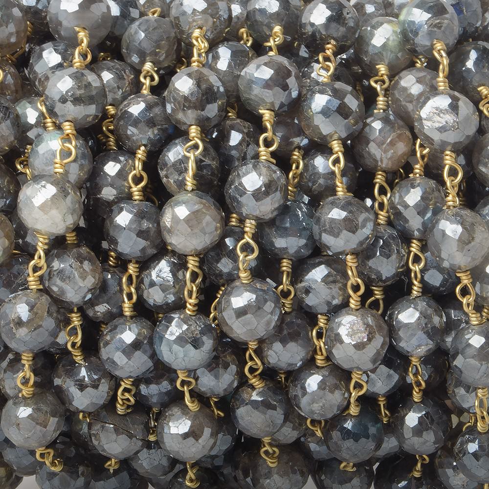 7mm Mystic Labradorite faceted round Gold plated Chain by the foot 22 pcs (ONLINE ORDER ONLY)