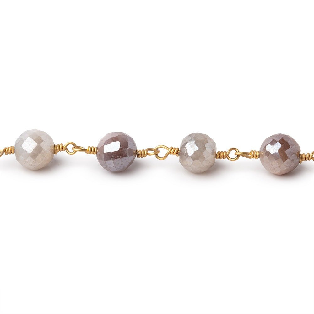 7mm Mystic Multi Color Moonstone Faceted Rounds on Gold plated Chain (ONLINE ORDER ONLY)