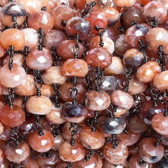 7mm Mystic Multi Gem faceted rondelle Black Gold .925 Silver Chain by the foot 26 beads (ONLINE ORDER ONLY)