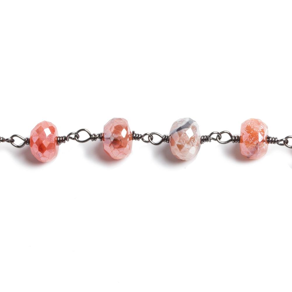 7mm Mystic Multi Gem faceted rondelle Black Gold .925 Silver Chain by the foot 26 beads (ONLINE ORDER ONLY)