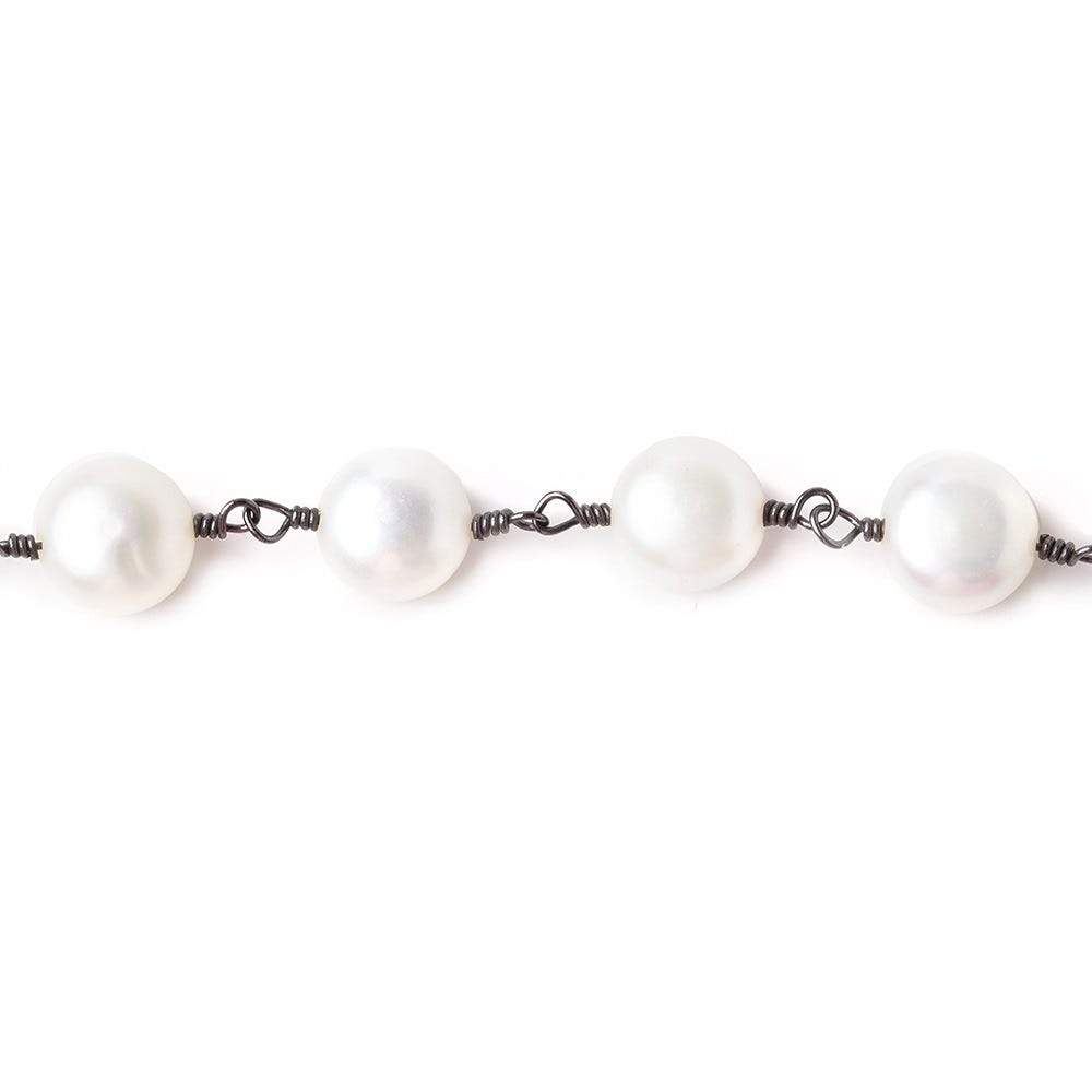 7mm Off White Button Freshwater Pearl Black Gold Plated Chain by the foot (ONLINE ORDER ONLY)