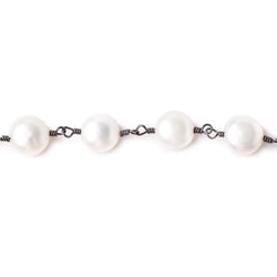 7mm Off White Button Freshwater Pearl Black Gold Plated Chain by the foot (ONLINE ORDER ONLY)
