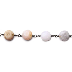 7mm Pink Peruvian Opal plain coin Black Gold plated Chain by the foot