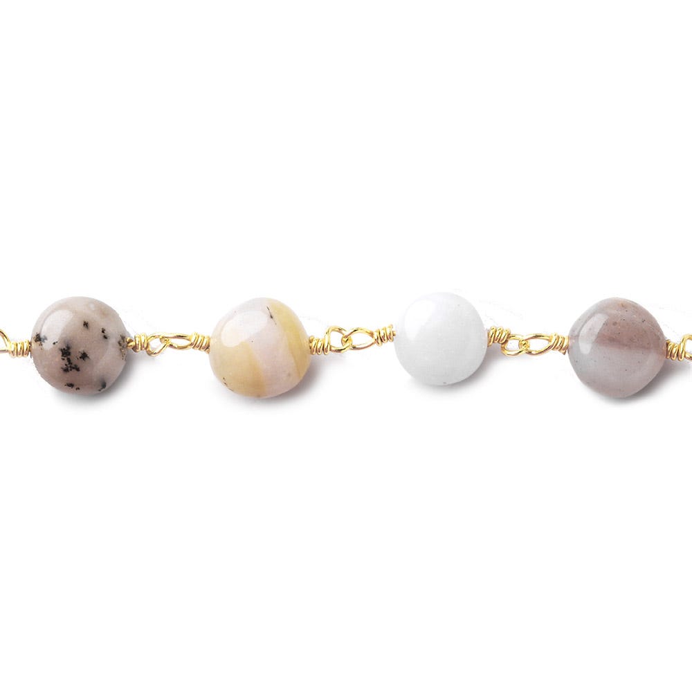 7mm Pink Peruvian Opal plain coin Gold plated Chain by the foot (ONLINE ORDER ONLY)