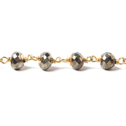 7mm Pyrite faceted rondelle 22kt Gold Chain by the foot 24 pieces