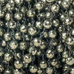 7mm Pyrite faceted round Black Gold Chain sold by the foot 21 pieces (ONLINE ORDER ONLY)