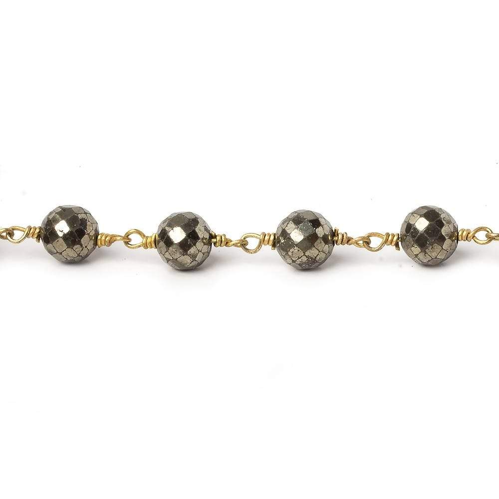 7mm Pyrite faceted round Gold plated Chain by the foot 21 beads (ONLINE ORDER ONLY)