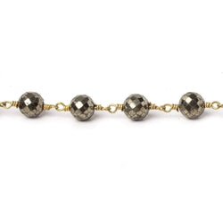 7mm Pyrite faceted round Gold plated Chain by the foot 21 beads (ONLINE ORDER ONLY)