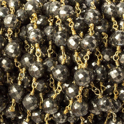 7mm Pyrite faceted round Gold plated Chain by the foot 21 beads (ONLINE ORDER ONLY)