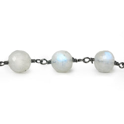 7mm Rainbow Moonstone faceted round Black Gold Chain by the foot 23 pieces