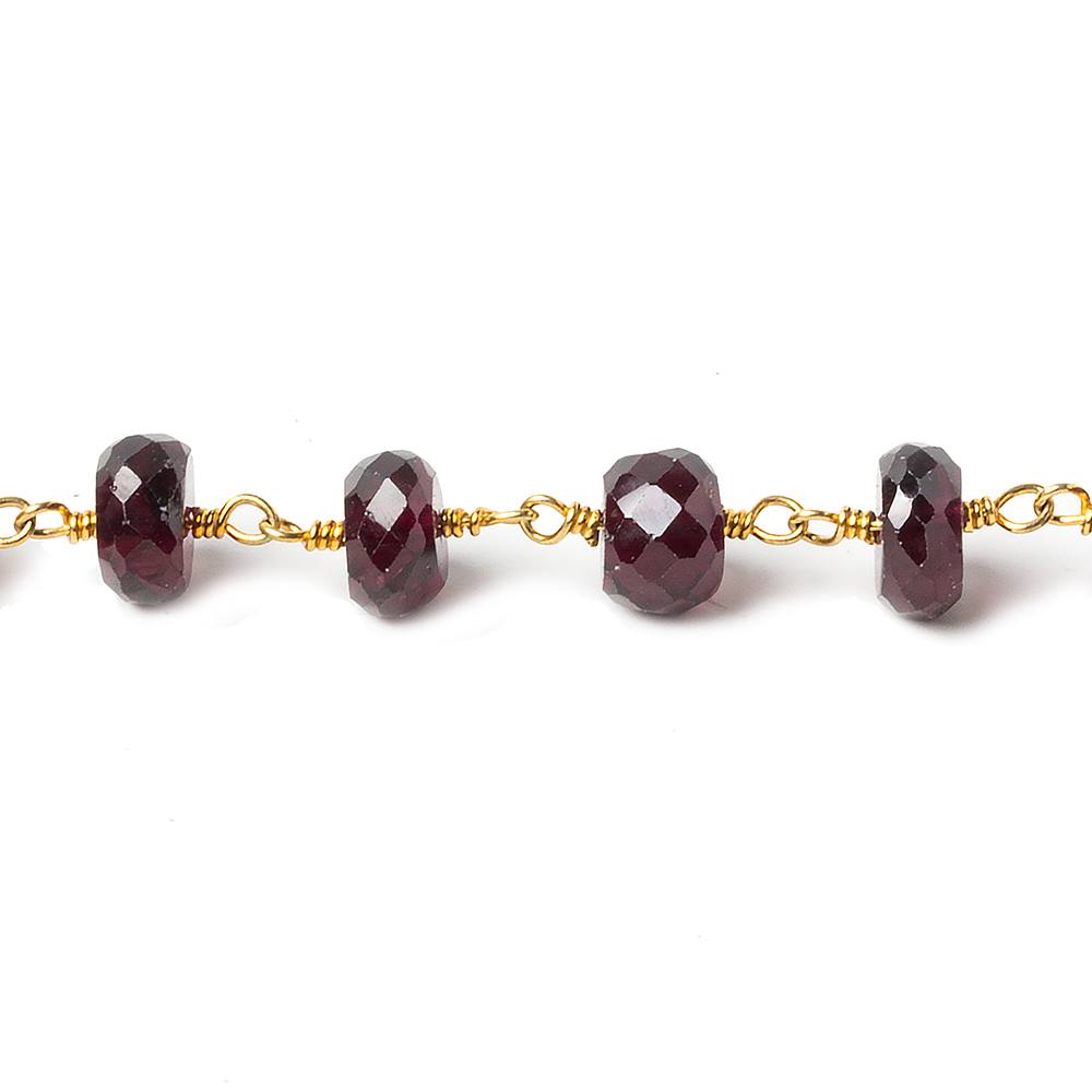 7mm Rhodolite Garnet faceted rondelle Vermeil Chain by the foot 30 beads (ONLINE ORDER ONLY)