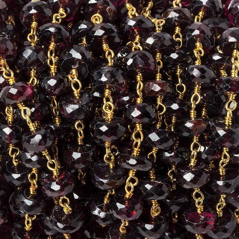 7mm Rhodolite Garnet faceted rondelle Vermeil Chain by the foot 30 beads (ONLINE ORDER ONLY)