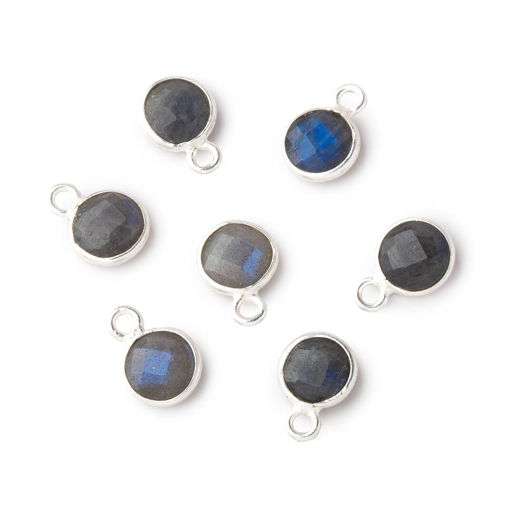 7mm Silver .925 Bezel Black Labradorite faceted coin focal Pendant Set of 4 pieces (ONLINE ORDER ONLY)
