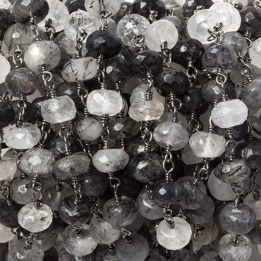 7mm Tourmalinated Quartz faceted rondelle Black Gold Chain by the foot 30 pieces (ONLINE ORDER ONLY)