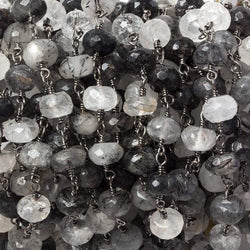 7mm Tourmalinated Quartz faceted rondelle Black Gold Chain by the foot 30 pieces (ONLINE ORDER ONLY)