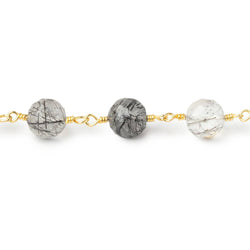7mm Tourmalinated Quartz Faceted Rounds on Gold Plated Chain (ONLINE ORDER ONLY)
