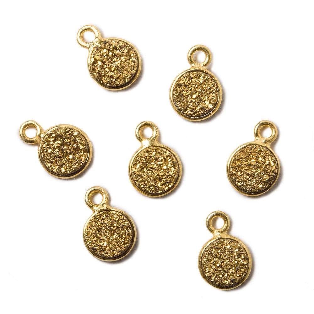 7mm Vermeil Bezel Metallic Gold Drusy Coin Pendant Set of 4 Pieces (ONLINE ORDER ONLY)