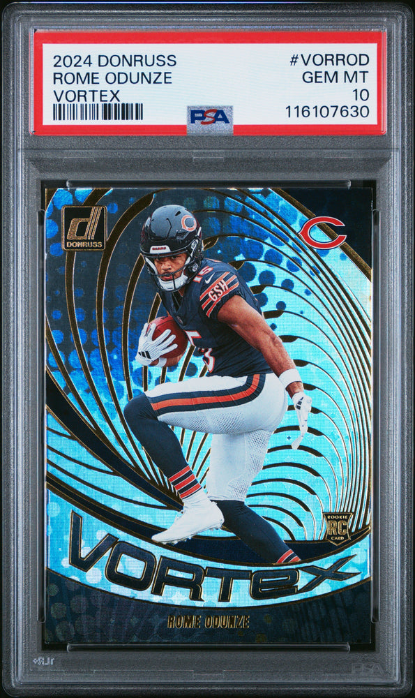 Graded 2024 Panini Donruss Rome Odunze #VORROD Vortex Rookie RC Football Card PSA 10 Gem Mint (ONLINE ORDER ONLY)