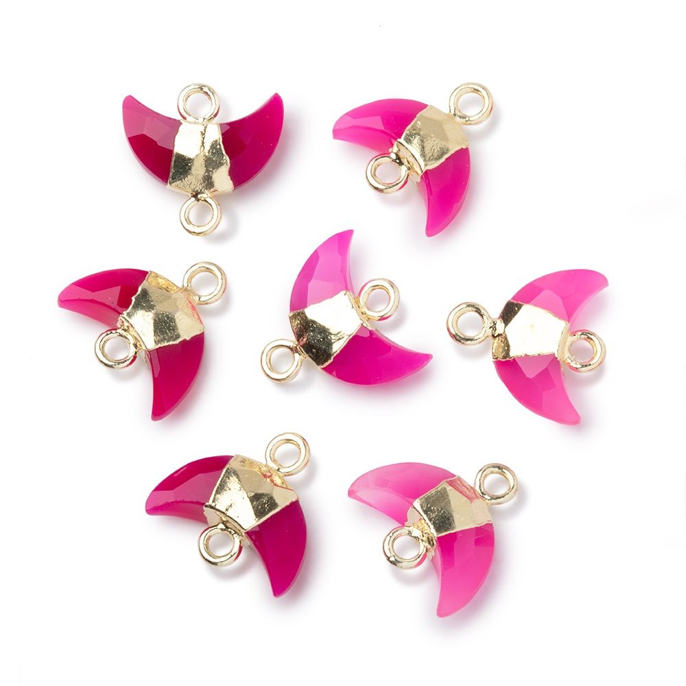 7x11mm Gold Leafed Fuchsia Chalcedony Faceted Crescent Moon 1 Focal Connector (ONLINE ORDER ONLY)