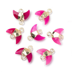 7x11mm Gold Leafed Fuchsia Chalcedony Faceted Crescent Moon 1 Focal Connector (ONLINE ORDER ONLY)