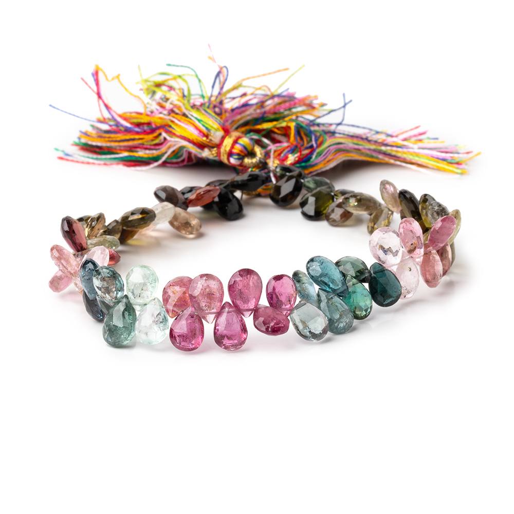 7x5-8x5.5mm Multi Color Tourmaline Faceted Pear Beads 8 inch 66 pieces (ONLINE ORDER ONLY)