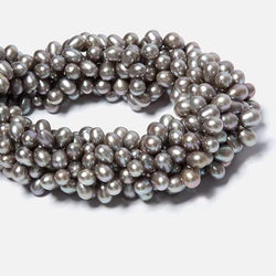 7x5-8x6mm Venetian Silver Top Drilled Oval Freshwater Pearls 15.5 inch 77 pcs (ONLINE ORDER ONLY)