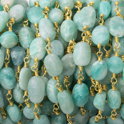 7x5-9x6mm Matte Amazonite plain nugget Gold plated Chain by the foot (ONLINE ORDER ONLY)