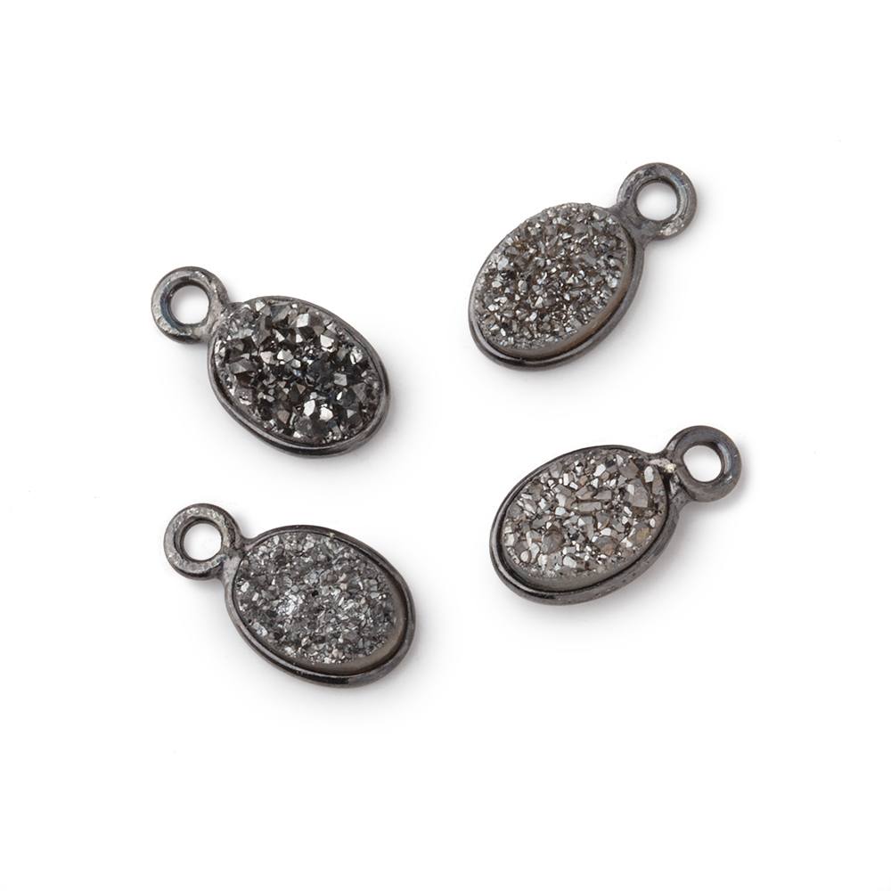7x5mm Black Gold Bezel Metallic Platinum Drusy Oval Pendant Set of 4 Pieces (ONLINE ORDER ONLY)