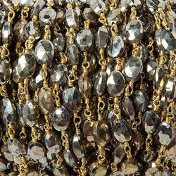 7x5mm Gold plated Pyrite faceted oval Gold Chain by the foot 24 pcs (ONLINE ORDER ONLY)