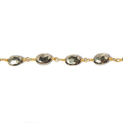 7x5mm Gold plated Pyrite faceted oval Gold Chain by the foot 24 pcs (ONLINE ORDER ONLY)