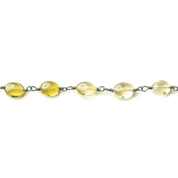 7x5mm Multi Quartz plain oval Black Gold plated Chain by the foot 25 beads