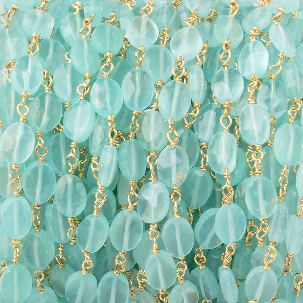 7x5mm Seafoam Blue Chalcedony Faceted Oval on Gold Plated Chain (ONLINE ORDER ONLY)