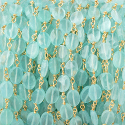 7x5mm Seafoam Blue Chalcedony Faceted Oval on Gold Plated Chain (ONLINE ORDER ONLY)