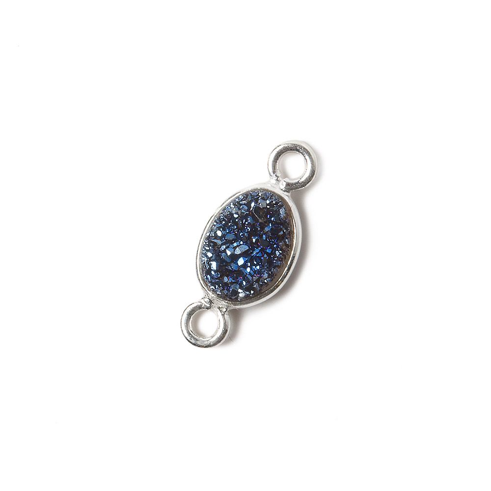 7x5mm Silver .925 Bezel Mystic Aegean Blue Drusy Oval Connector 1 piece (ONLINE ORDER ONLY)