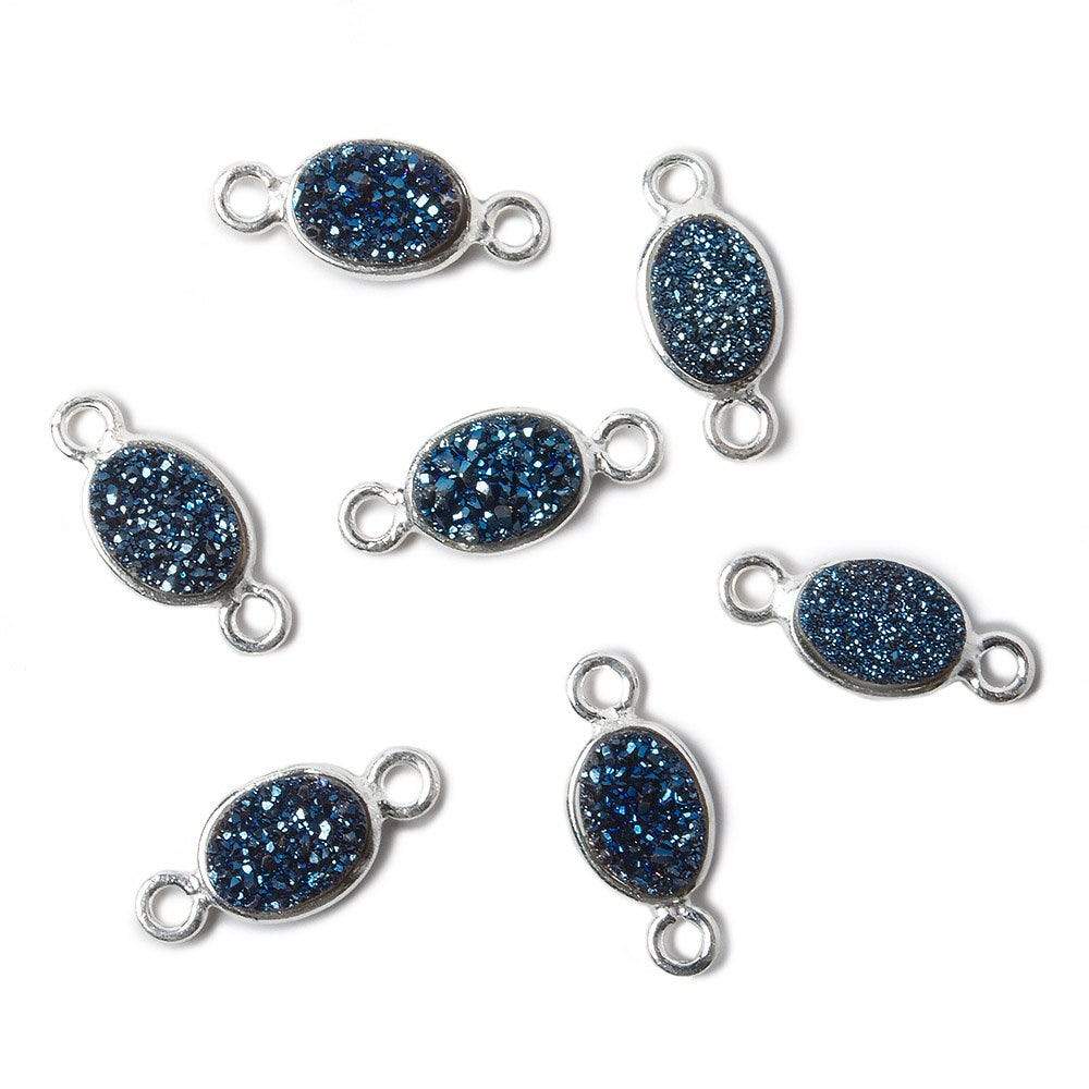 7x5mm Silver .925 Bezel Mystic Aegean Blue Drusy Oval Connector 1 piece (ONLINE ORDER ONLY)