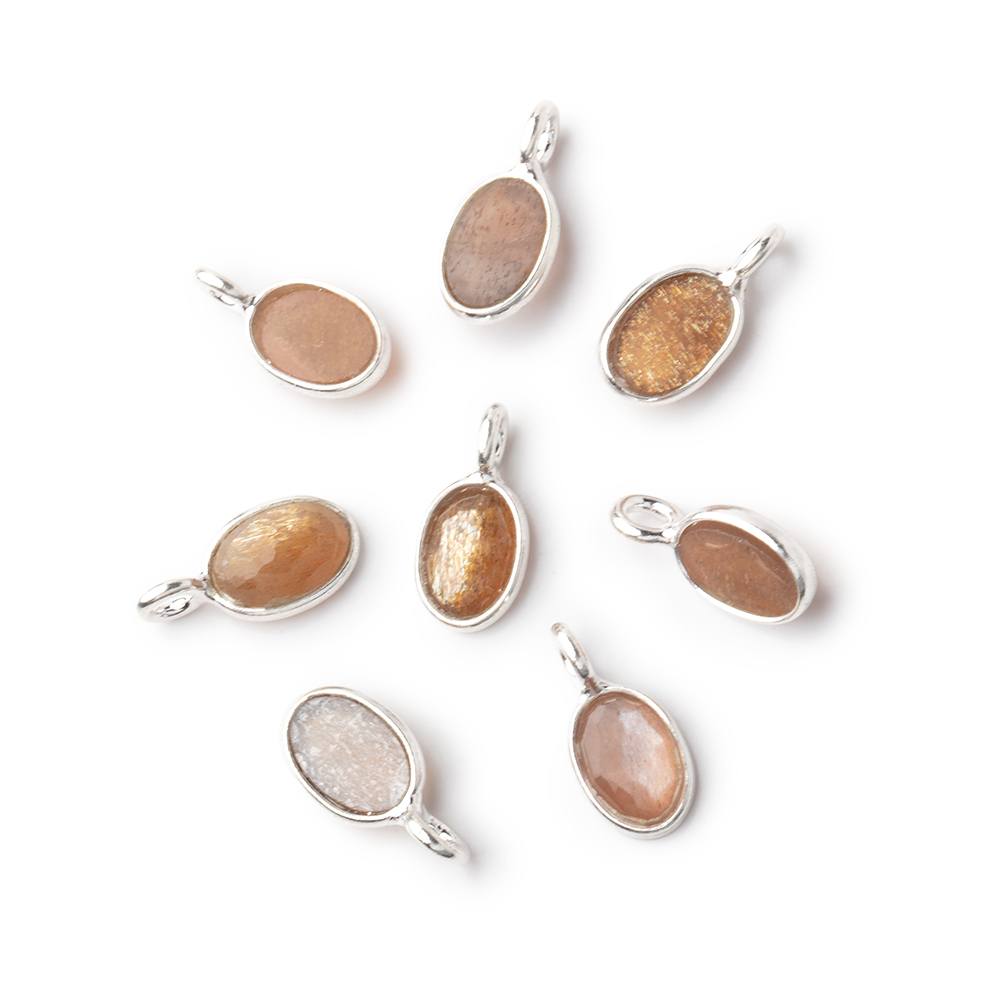 7x5mm Sterling Silver Bezel Chocolate Moonstone Rose Cut Oval Pendant 1 piece (ONLINE ORDER ONLY)