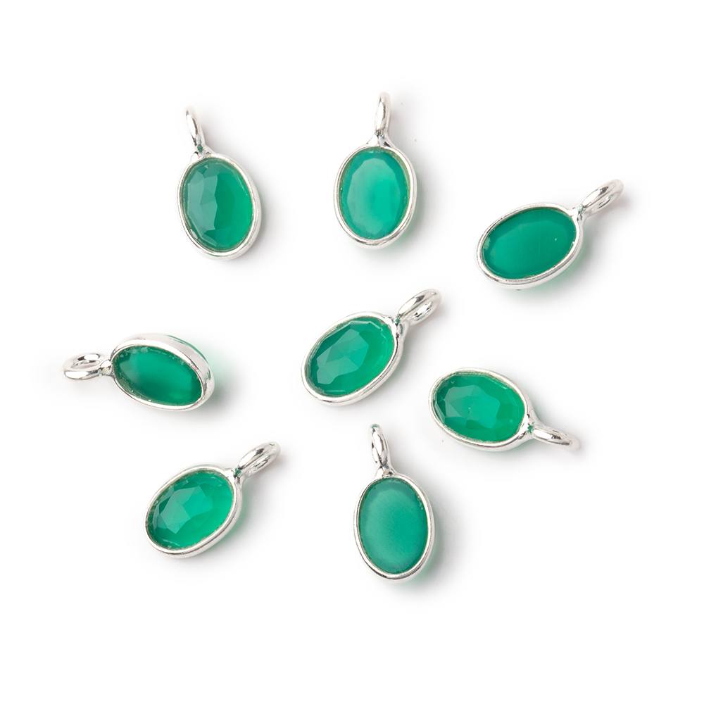 7x5mm Sterling Silver Bezel Green Onyx Rose Cut Oval Pendant 1 piece (ONLINE ORDER ONLY)