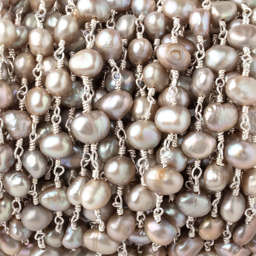7x5mm Taupe Side Drill Baroque Pearls on Silver Plated Chain (ONLINE ORDER ONLY)