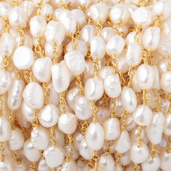 7x6-8x6mm White Baroque Pearls on Gold Plated Chain (ONLINE ORDER ONLY)