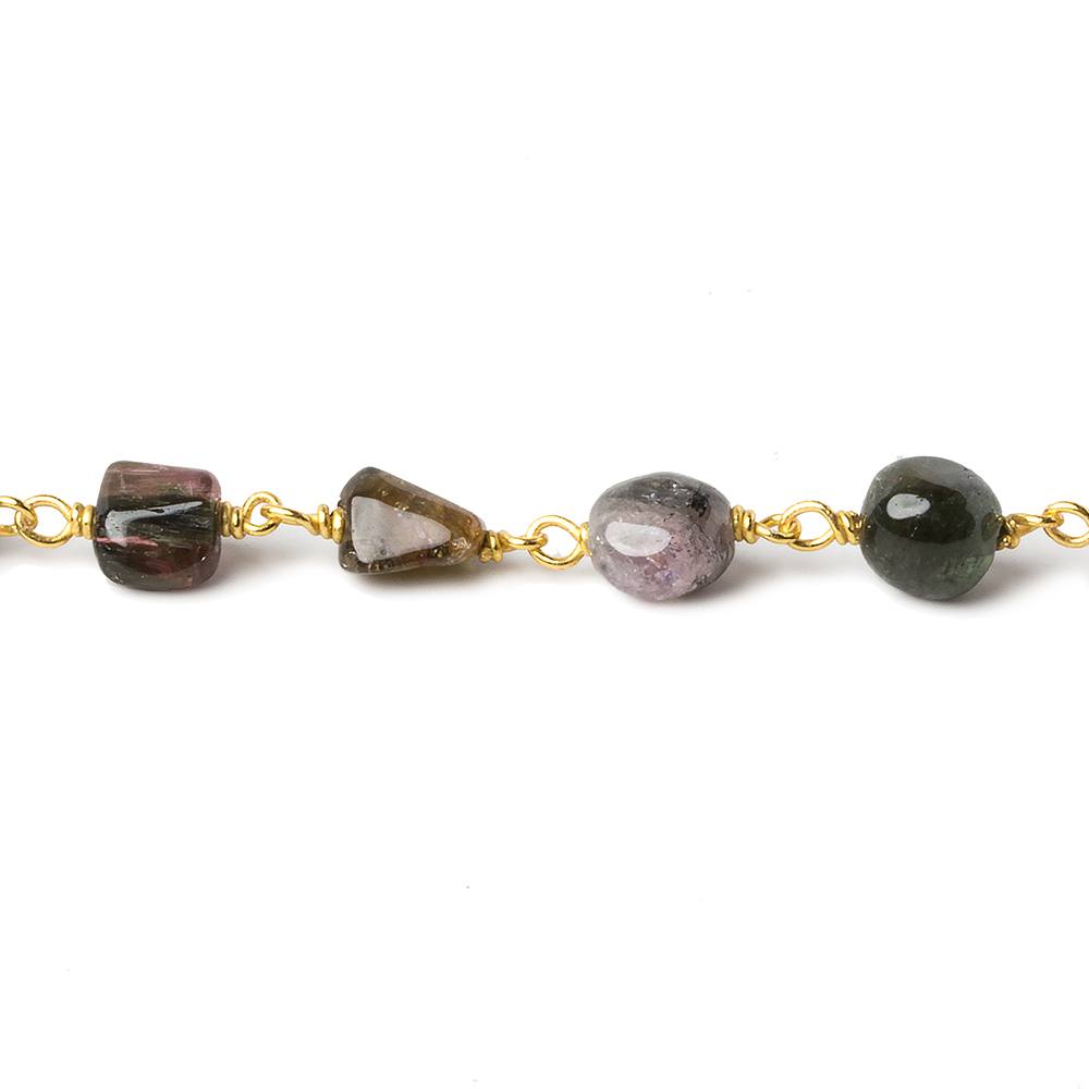 7x6-9x6mm Multi Color Tourmaline plain nugget Vermeil Chain (ONLINE ORDER ONLY)