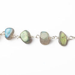 7x6-9x7mm Labradorite plain nugget .925 Silver chain by the foot 26 pcs (ONLINE ORDER ONLY)