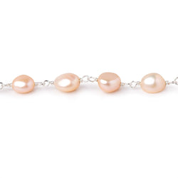 7x6.5-9x7mm Peach Baroque Pearls on .925 Silver Chain (ONLINE ORDER ONLY)