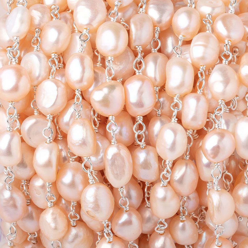 7x6.5-9x7mm Peach Baroque Pearls on .925 Silver Chain (ONLINE ORDER ONLY)