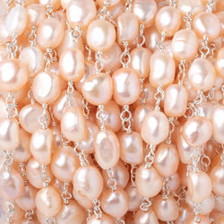 7x6.5-9x7mm Peach Baroque Pearls on .925 Silver Chain (ONLINE ORDER ONLY)