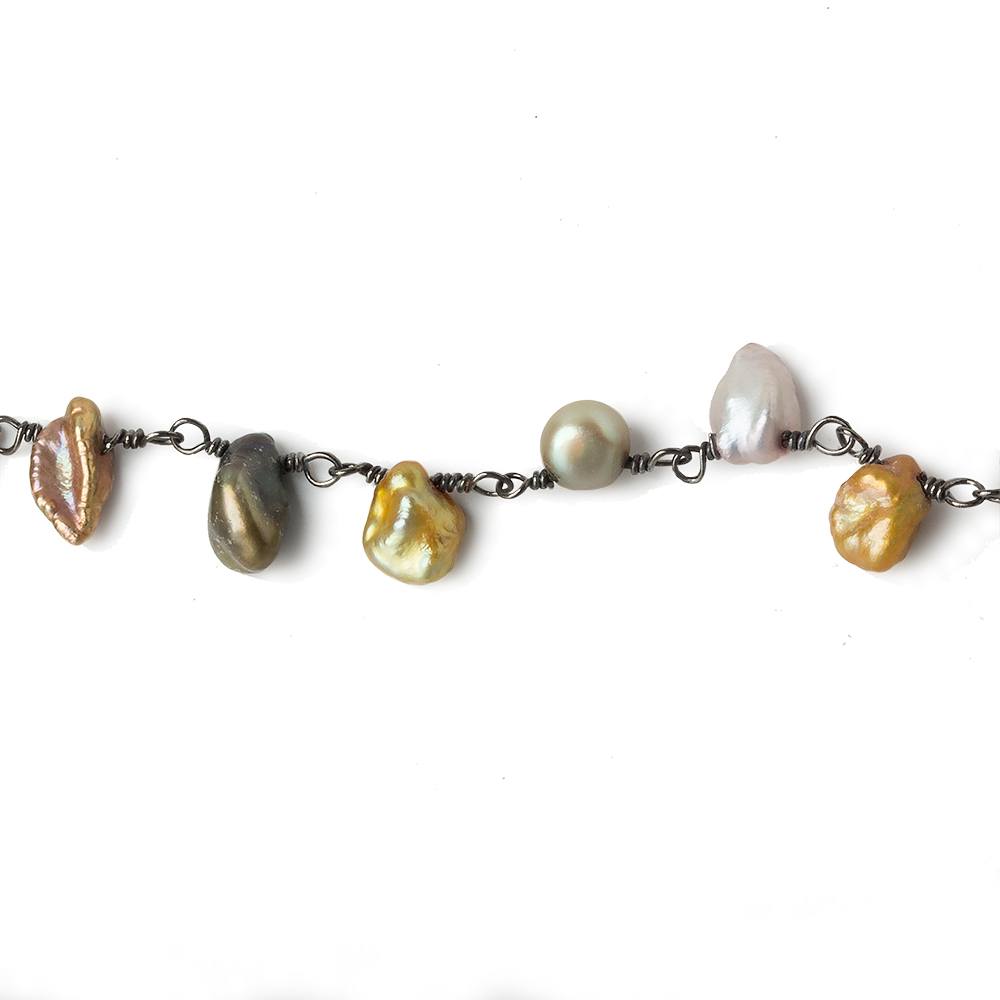 7x6mm Multi Color Top Drill Keshi Pearl Black Gold .925 Silver Chain (ONLINE ORDER ONLY)
