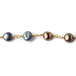 7x6mm Peacock Baroque Freshwater Pearl Gold plated Chain by the foot 23 pcs (ONLINE ORDER ONLY)